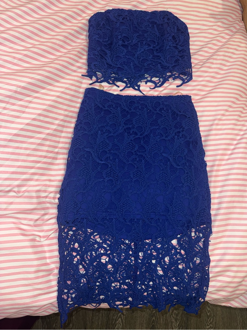 Royal Blue Lace Pencil Skirt - Women